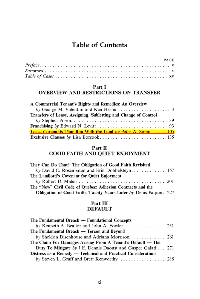 Table of Contents showing c.4 by Simm in Tenant's Rights & Remedies in a Commercial Lease (2nd ed., 2014)